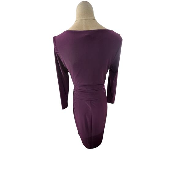 "Chaps" Women Purple Babydoll Ruched Dress Sz S 3/4 Sleeve Midi Office Work Wear - Picture 2 of 9